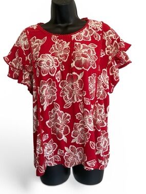 NWT Nautica Jeans Red and White Floral Top Size L